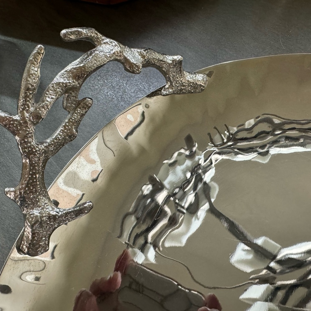 Michael Aram polished metal Ocean Coral serving platter. 15.5”. Minor Scratches